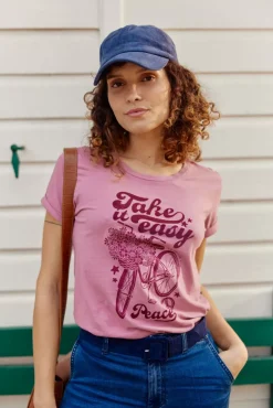 Tops|LA PETITE ÉTOILE T-Shirt Peace Vieux Rose